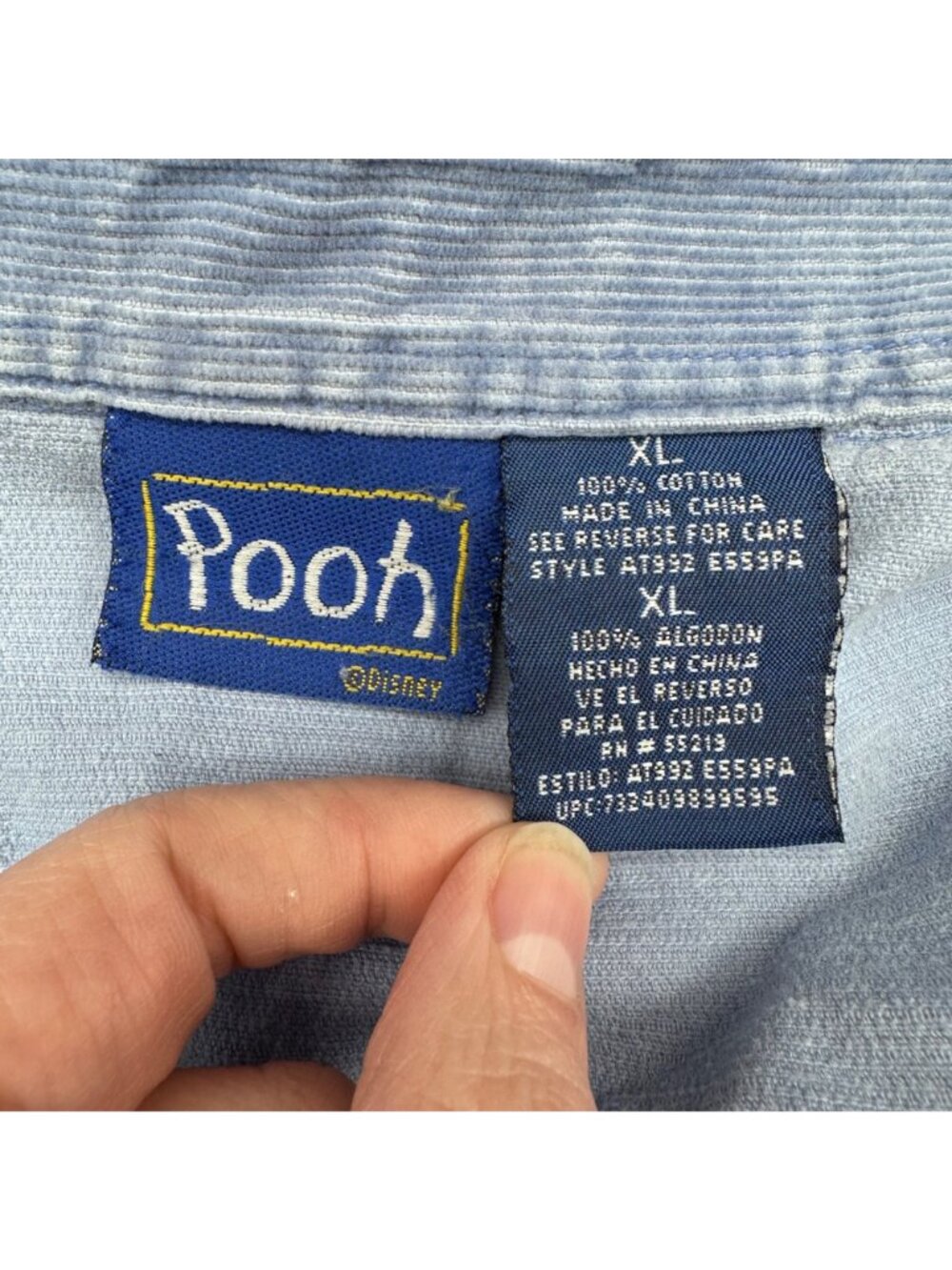 Vintage Disney Winnie The Pooh Embroidered Corduroy Shirt XL 1990s Blue Tigger - Picture 6 of 10